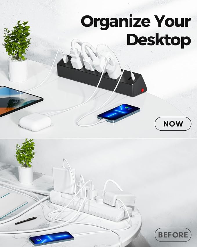 Desk Clamp Power Strip, 4 AC Outlets 4 USB Ports, Fit 1.7in Tabletop Edge | PD - Image 4