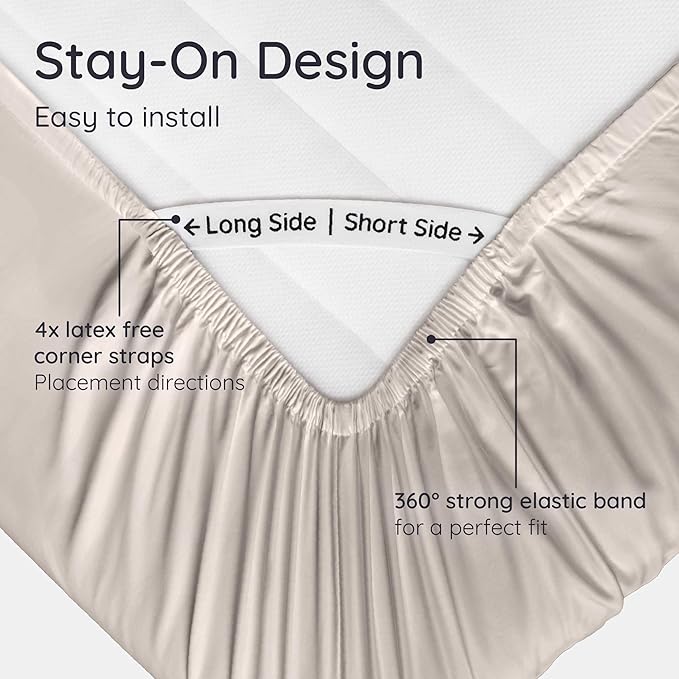 Bambaw 100% Viscose Derived from Bamboo Fitted Sheet King Size, Cooling King Sized Fitted Sheet with Corner Straps, Soft & Breathable (Sand)