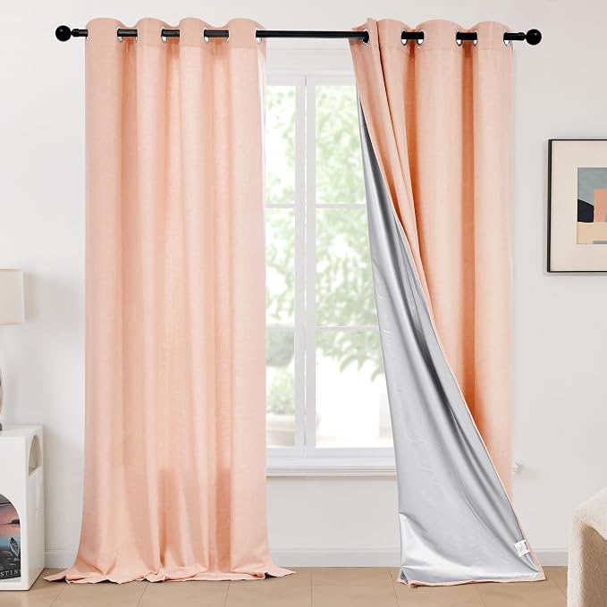Deconovo Pink Linen Curtains for Living Room, Light Filtering Semi Sheer Faux by Unknown