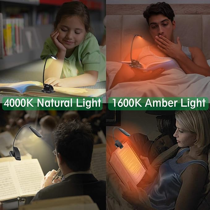 BIGMONAT Led Book Reading Light, Rechargeable Amber Book Night Light, Portable - Image 6