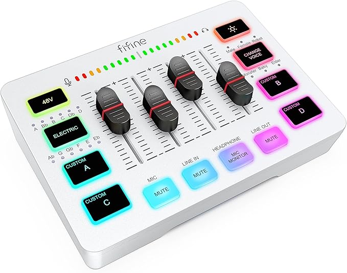 FIFINE Audio Mixer, Gaming Streaming PC Mixer with Slider Fader, XLR Microphone Interface, Monitoring, for Video/Game Voice/Podcast Recording-AmpliGame SC3W