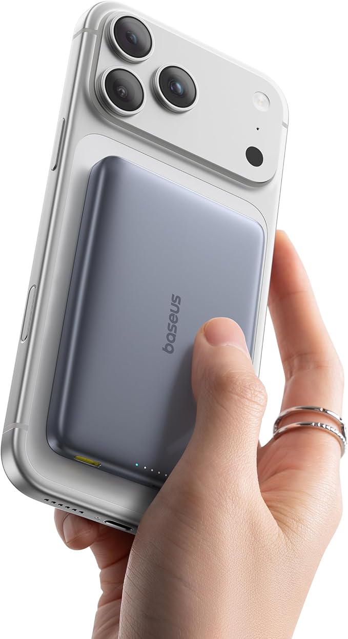 Baseus Picogo Magsafe Portable Charger, Qi2 15W 0.5" Ultra Slim 10000mAh Wireless Power Bank, 27W Fast Charging Magnetic Battery Pack with USB-C for iPhone 17 Pro Max/17 Pro/Air/16/15/14/13/12