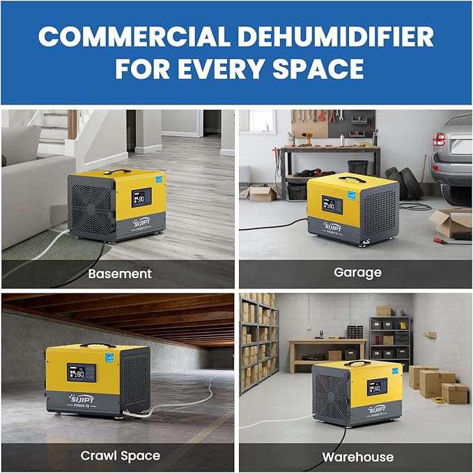 Crawl Space Dehumidifier with Pump, Sijipt 70 Pints Commercial Dehumidifier for Basement, Energy Star Dehumidifier with Drain Hose, Auto Defrost, Memory Restart, Covers Up to 1000 Sq Ft