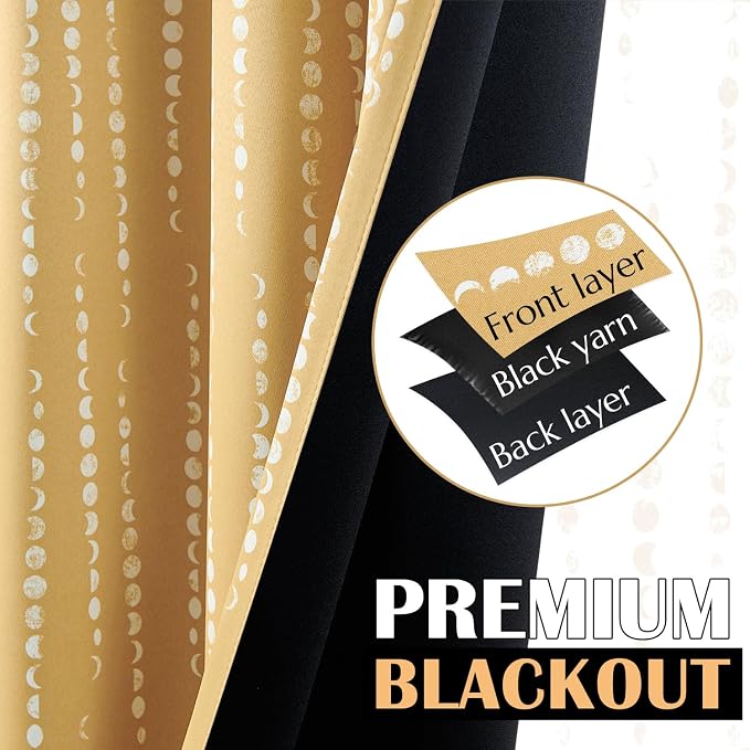 jinchan Boho Blackout Curtains 108 Inches Long Moon Phase Printed Drapes | - Image 3