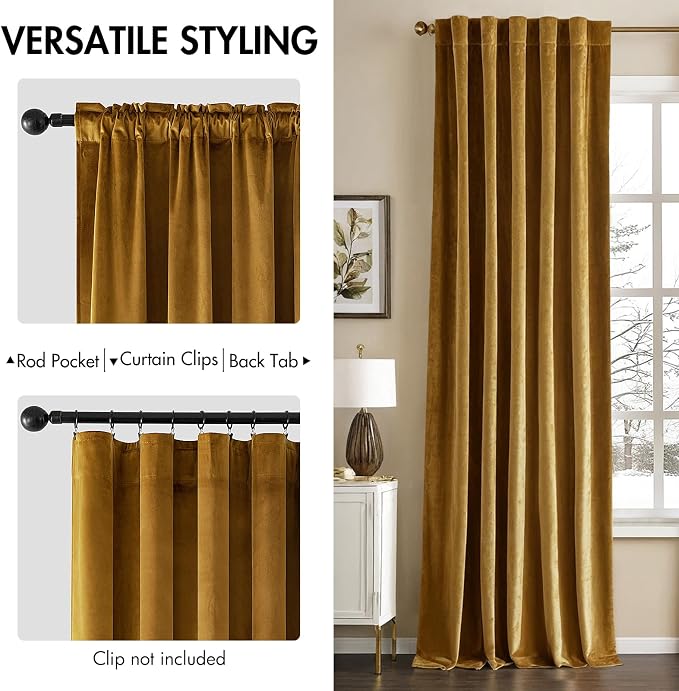MIULEE Gold Velvet Curtains 52x108 inches Luxury Blackout Curtains | Thermal - Image 2
