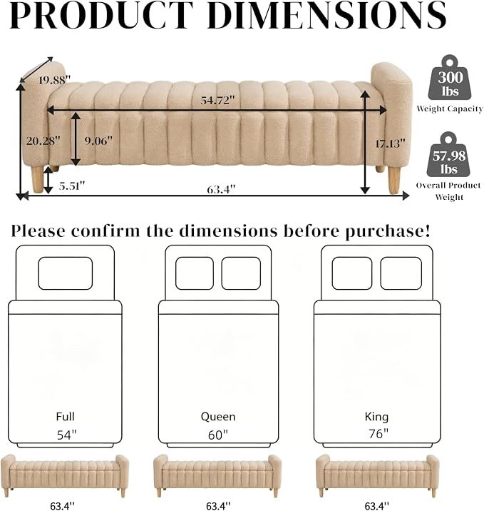 Aoiy & Wifon 63.4" W Large Storage Ottoman Bench, King Size End of Bed Storage - Image 6