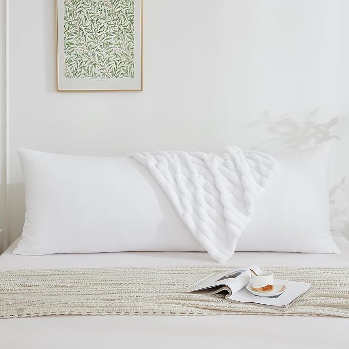 Full Body Pillow with Fluffy Stripe Faux Fur Removable Cover, Long Bed Pillow - Image 2