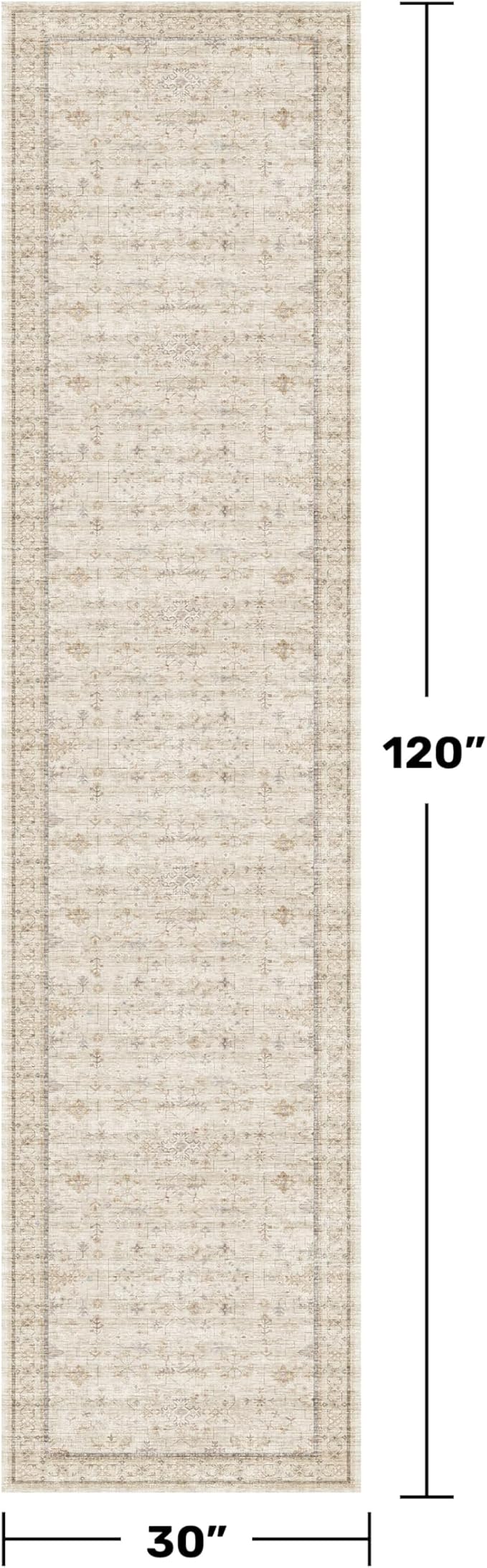 2'6"x10' Extra Long Runner Rugs for Hallways Non Slip, Machine Washable Rug Runner for Kitchen Floor, Entryway, Soft Low Pile Neutral Light Beige Décor, Geometric Floral Pattren Stain Resistant Carpet