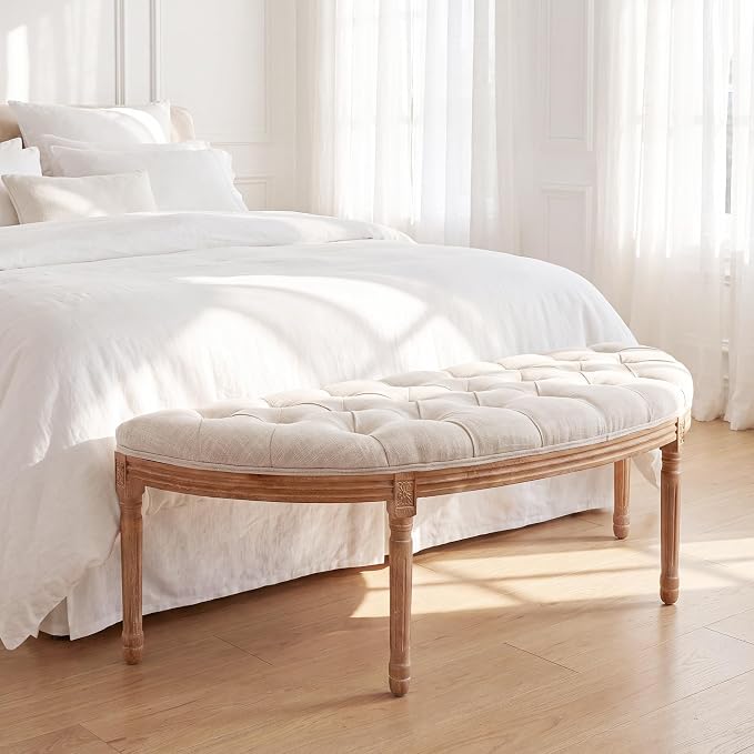 chairus 55" Button Tufted Semi-Circle Dining Bench Linen Halfmoon Entryway - Image 8