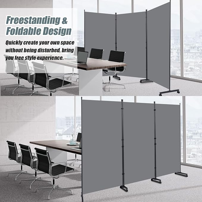 Room Divider 102'' Wide Folding Privacy Screen, 3 Panel Wall Divider w/Wheel | - Image 4