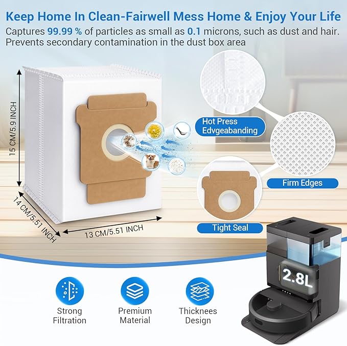 Bluevisk Plus 405 Combo Replacement Parts for Roomba Plus 405 Combo Plus 505/ 507Combo Robot Vacuum Cleaner Parts with 2 Roller Brush, 4 HEAP, 6 Mops, 6 Dust Bags, 6 Side Brushes, 1 Clean Brush