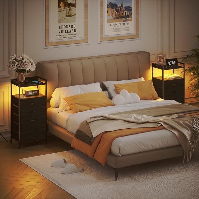 Nightstand with Charging Station, 5 Drawers Dresser - Image 2