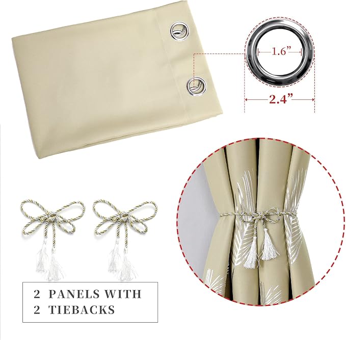 Beige and Silver Palm Tree Window Curtains - Image 4
