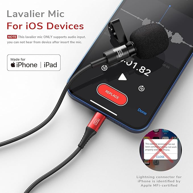 PIXEL Microphone for iPhone iPad(Apple MFi-Certified) from Mic for iPhone Live Streaming Vlogging | External Microphone for iPhone Video Recording, Compatible with Apple Lightning Devices (5ft)
