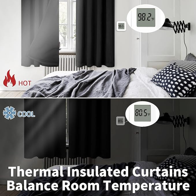 BGment Black Blackout Curtains for Bedroom 45 Inch Length 2 Panels | Thermal - Image 4