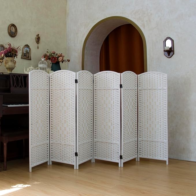 Compact 6 Panel Short Room Divider, 47.2 Inch Tall Double-Sided Rattan Folding - Image 5