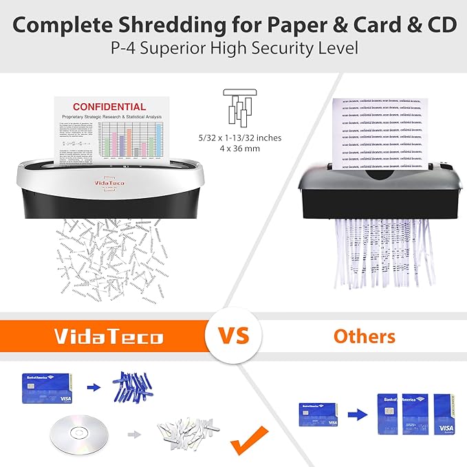 VidaTeco Paper Shredder for Home Office10-Sheet Cross-Cut Shredder with US Patented Cutter,Also Shreds Card/CD/Clip,Paper Shredding Machine for Home Use Heavy Duty with Jam Proof,3.9-Gallon Bin