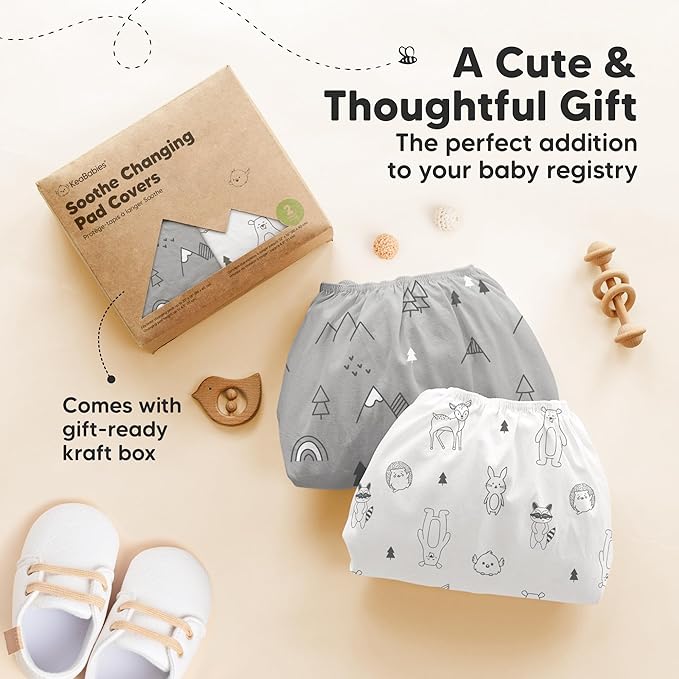 2-Pack Organic Changing Pad Covers for Girl, Boy, Neutral - 100% Cotton Changing Table Pad Cover, Soft Baby Nursery Diaper Changing Pad Sheets, Contour Changing Pads Liners,Change Pad Cover (Woodland)