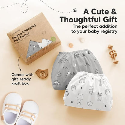 2-Pack Organic Changing Pad Covers for Girl, Boy, Neutral - 100% Cotton Changing Table Pad Cover, Soft Baby Nursery Diaper Changing Pad Sheets, Contour Changing Pads Liners,Change Pad Cover (Woodland)