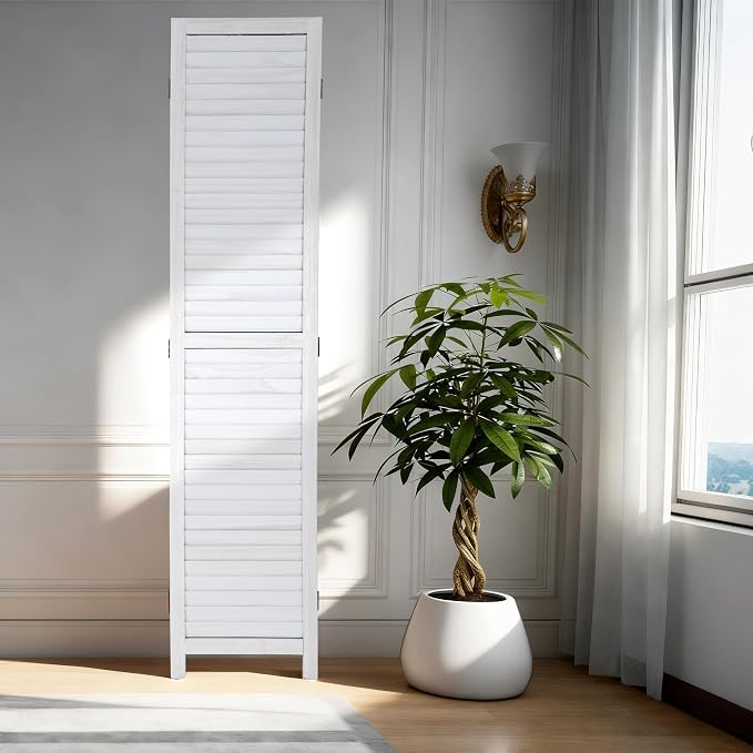 FDW 4 Panel Wood Room Divider 5.75 FT Tall Privacy Screen Folding Partition - Image 5
