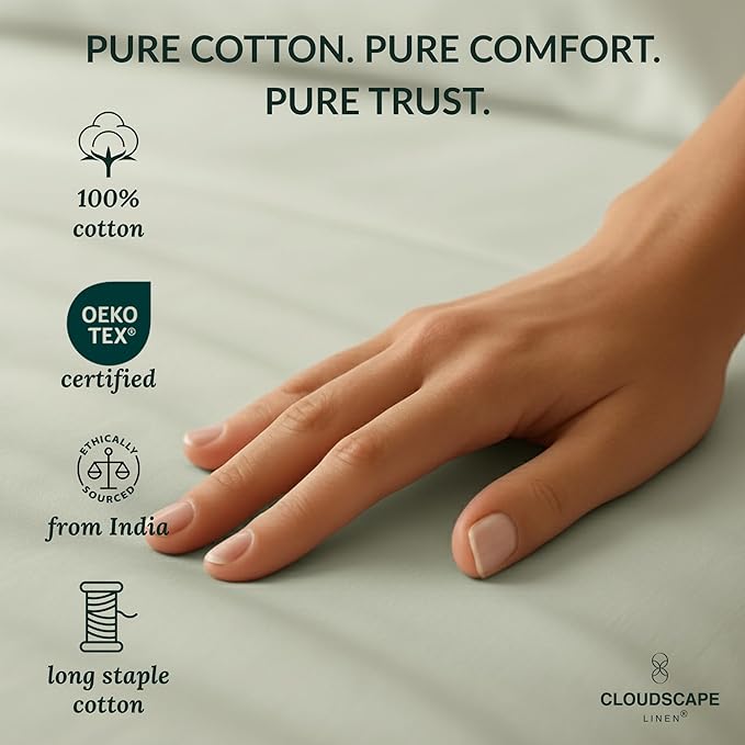Cloud Scape Linen 100% Egyptian Cotton Sheets for Queen Size Bed, 400 Thread Count, 4 Pieces Bedding Set, Hotel Quality, Silky Soft, Deep Pockets up to 17”, Mineral