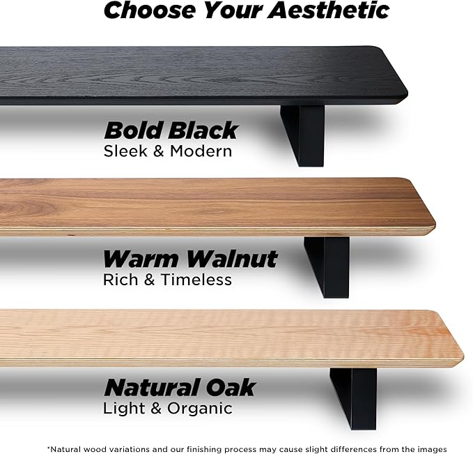 ULTRARM Moodular Wooden Monitor Stand 45.6” (116cm) Large Desk Organizer with Metal Slide Rails for Drawer, Tray, Laptop, Tablet, Phone & Headphones Customizable Riser for Organized Workspace Black