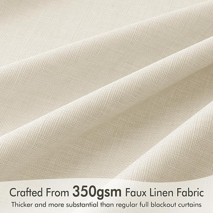 MIULEE 100% Blackout Back Tab Pleat Linen Curtains 50" Wx90 L, Light Cream | 2 - Image 4