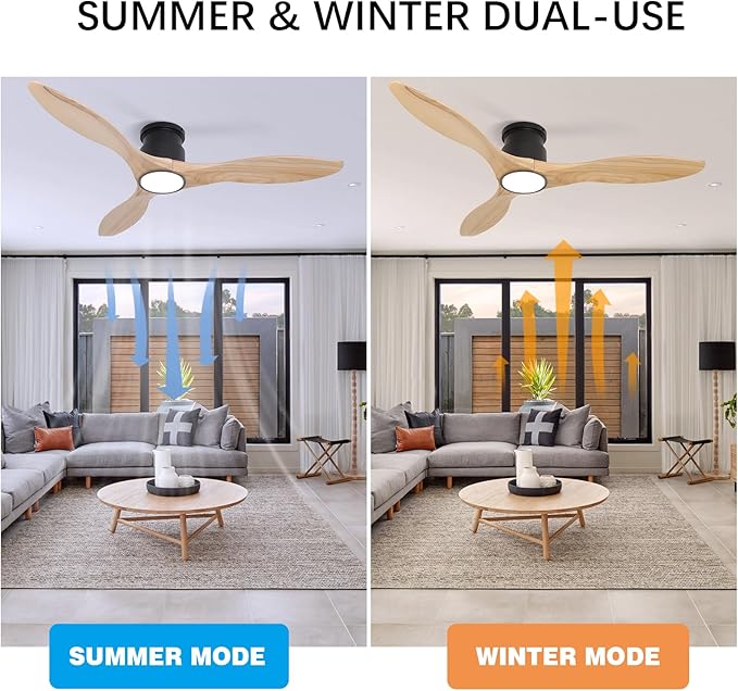 revoici Ceiling Fans with Lights Remote 52inch Solid Amber Color Wood Fan Timing 6 Speeds Silent Reversible DC Motor 3CCT LED Light with Memory Lighting Function Indoor Outdoor Fan Farmhouse Bedroom