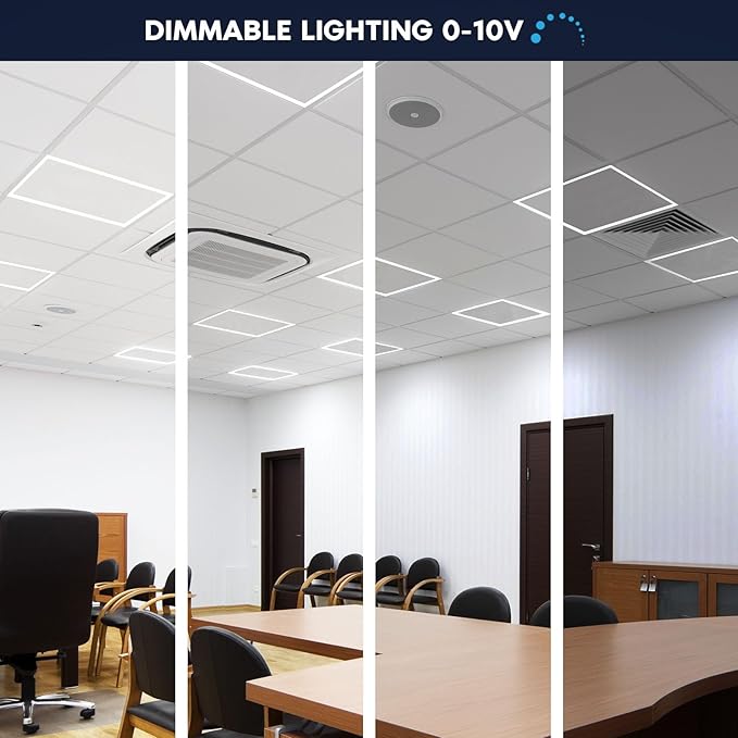LUXRITE 2x2 FT Edge-Lit Frame LED Panel Lights, 5CCT Selectable 3000K-6500K, 2600/3900/5200LM, 20W/30W/40W Switch, Grid Drop Ceiling Lights, 0-10V Dimmable, Damp Rated, 100-277V, ETL Listed (4 Pack)
