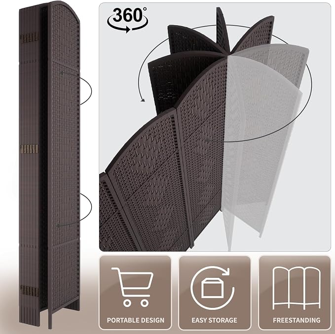 RHF Room Divider Panel, 6 Panel Partition Room Dividers Screen, Dark Mocha | - Image 7