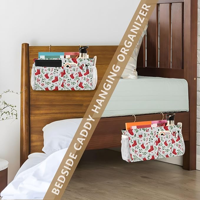Red Stockings Holly Christmas Bedside Caddy - Image 7