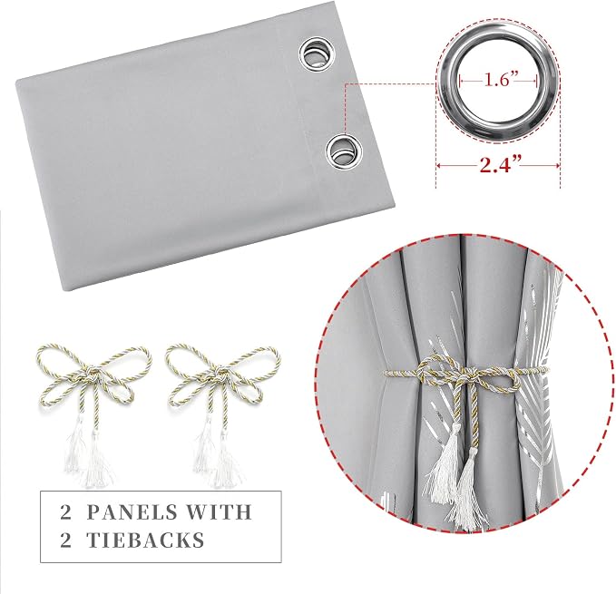 Light Grey Blackout Curtains for Sliding Door Silver Palm Tree Design Pattern - Image 4