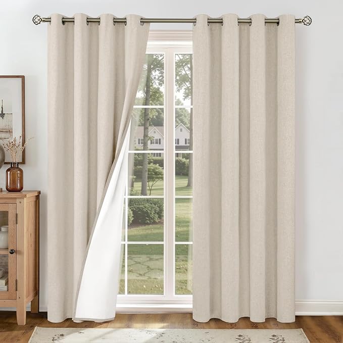 YoungsTex Oatmeal Linen 100% Blackout Curtains 80 Inch Length by YoungsTex