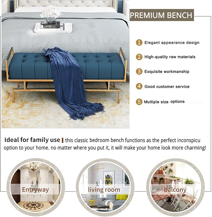 Luxurious End of Bed, Leather Upholstered Bedroom Seat, Modern Multifunction - Image 3