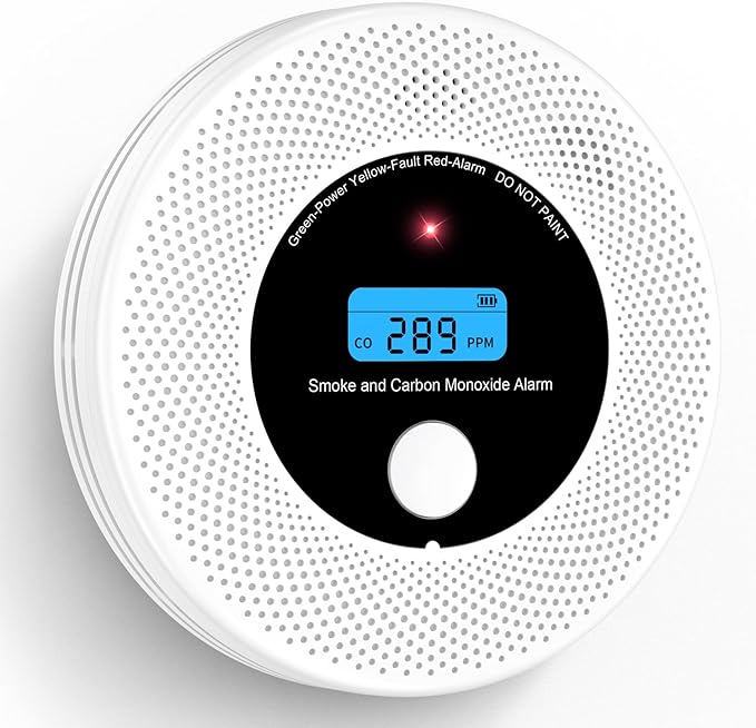 Alertlink 2-in-1 Smoke and Carbon Monoxide Detector Alarm, with Voice Alert,10-Year Battery Fire & CO Alarm with Large LCD Display, Easy Install with Adhesive or Screws