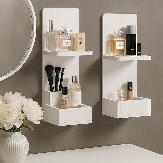 2-Tier White Floating Wall Shelf, Bedroom Storage - Image 6