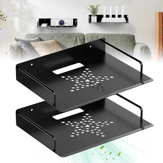 MEEMENG Projector Shelf, WiFi Router Shelf, Under TV Wall Mount for Game Console, DVD Player, Modem, Floating Shelf/Rack/Stand/Holder