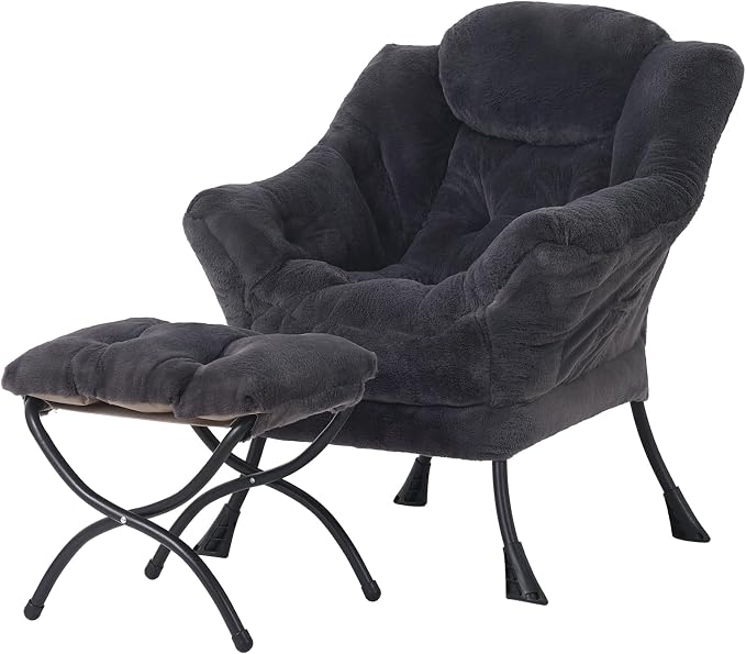 Welnow Lazy Chair with Ottoman, Reading Chair with Footrest, Plush Navy | A by LifeGetsBetterWithWelnow