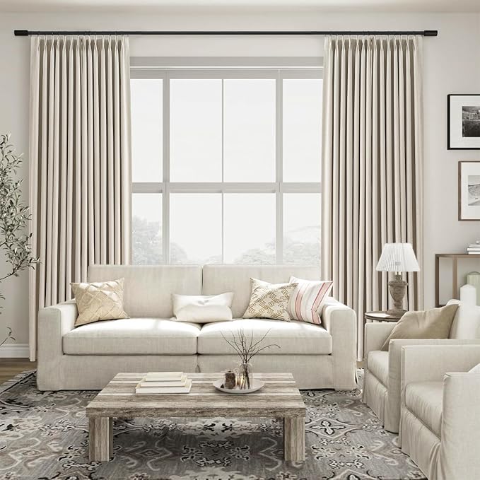 Topfinel 108 Inch Beige Blackout Curtains1 Panel, Autumn Double Layer Linen - Image 6