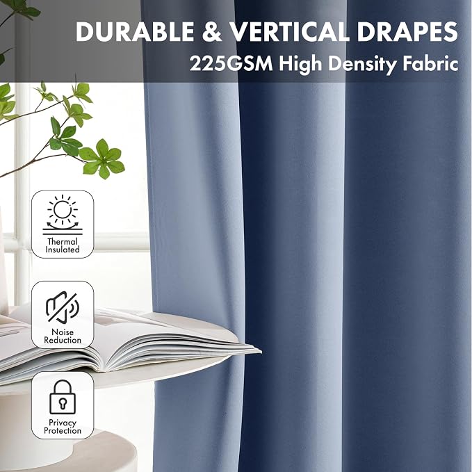 Short Denim Blue Blackout Kitchen Curtain W40 x L45 Inch 2 Panels | Thermal - Image 4