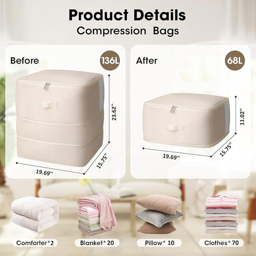 1 Pack Comforter Storage Bag, 136L Blanket Storage Bags Self Compression - Image 2