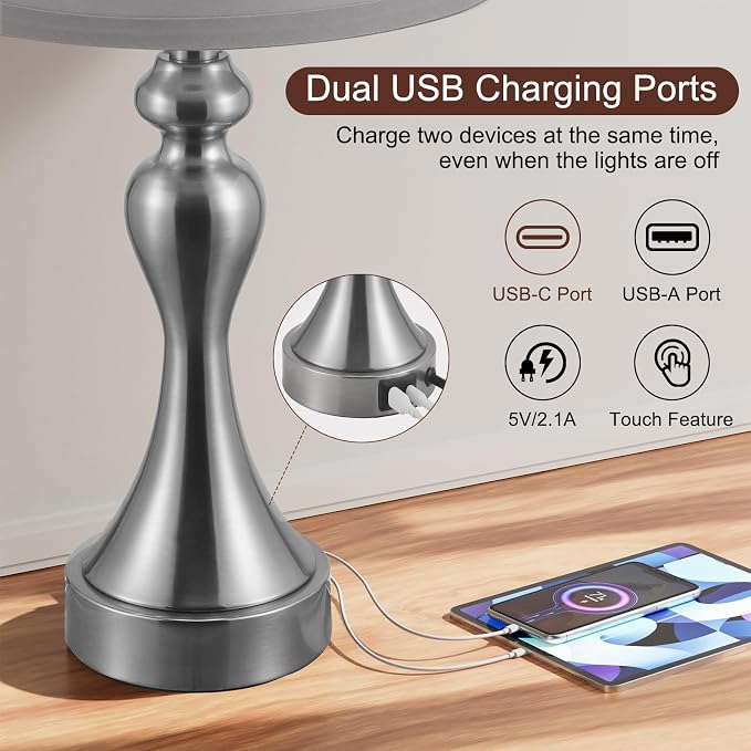 Touch Lamps for Nightstand, 3 Way Dimmable Bedside Lamps - Image 3