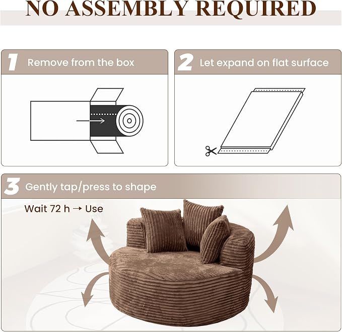 Oversized Round Chaise Lounge Chair Indoor, Modern 50-inch Upholstered Corduroy - Image 8
