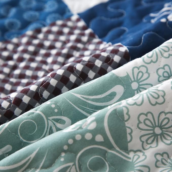 Dinjoy Boho Quilt Set Queen Size, Patchwork Floral Bedspreads, Reversible - Image 4