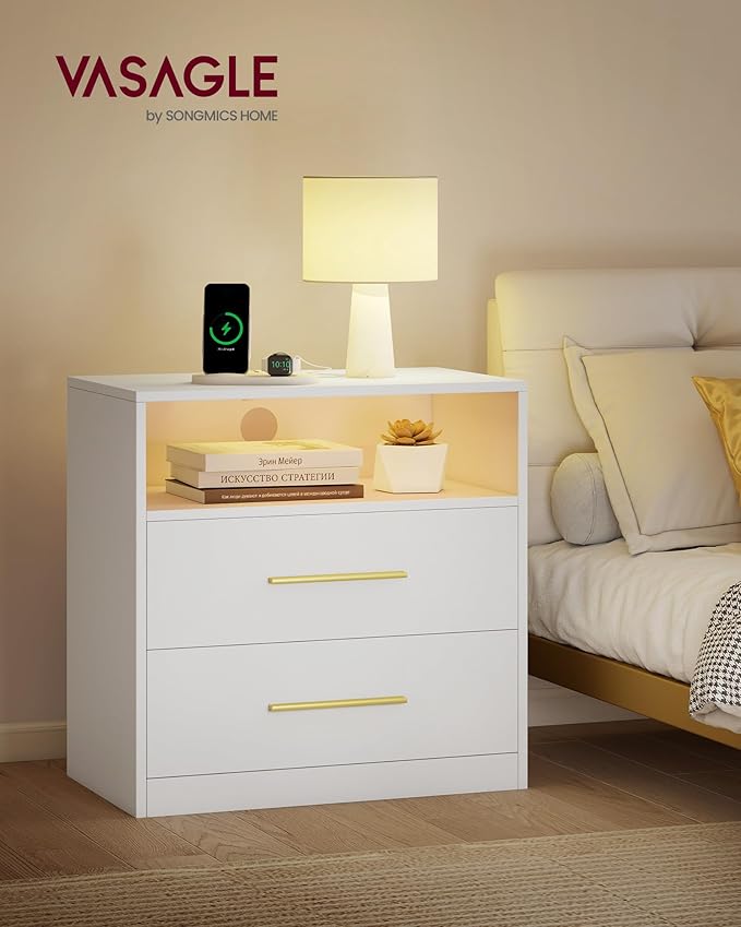 VASAGLE 23.6‑Inch Wide Nightstands, LED Lights, 2 Drawers | Modern Side End - Image 2