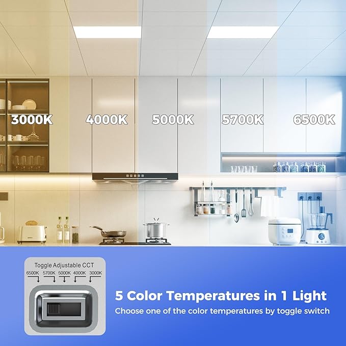AIKVSXER 24 Pack 2x2 LED Flat Panel Light, Bright 6500LM Kitchen Laundry Flush Mount Ceiling Light Fixtures,Dimmable,Switchable 5CCT 3000K/4000K/5000K/5700K/6500K, 5 Wattages 30W/35W/40W/45W/50W