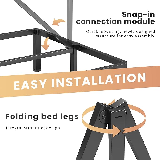 14 Inch Queen Heavy Duty 3500 lbs Bed Frame with Round-Corner Legs & Anti-Squeak Design – Quick Assembly Metal Platform, No Box Spring Needed