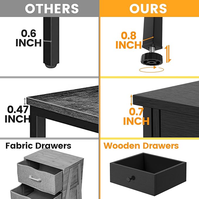 Nightstands Set of 2 with Drawers, Bedside Table Set of 2 with Storage Shelf - Image 6