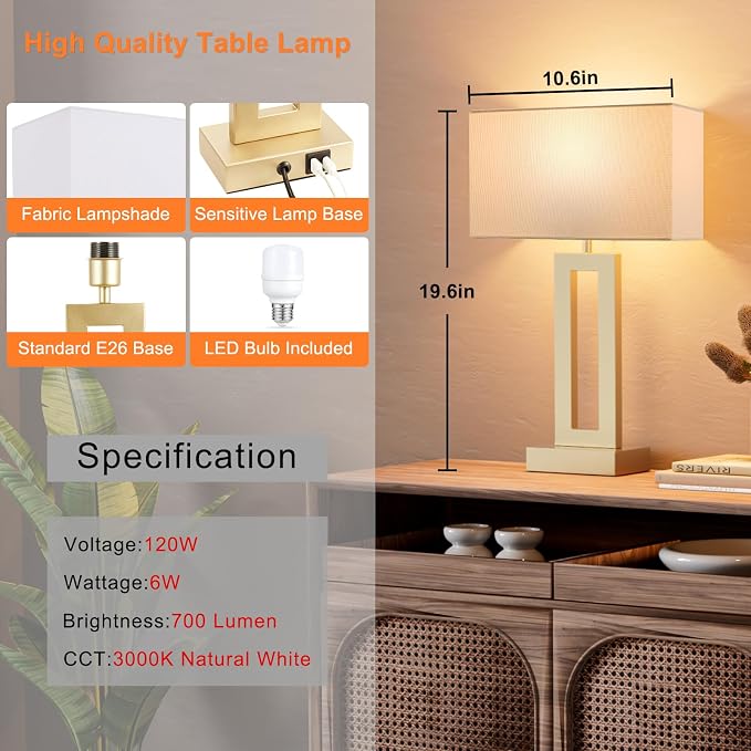 Seealle Nightstand Table Lamps for Bedrooms Set of 2 - Image 7