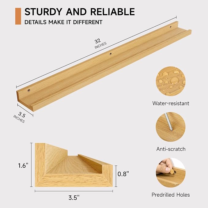Fun Memories Picture Ledge Shelf, 32 Inch Floating Shelves Set of 2, Large - Image 3